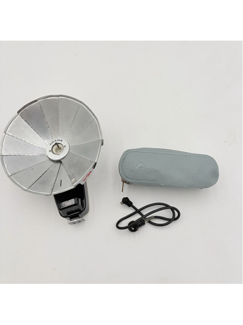 Adams Folding Fan Flash Gun Camera Flashbulb Unit w/ Case Cord